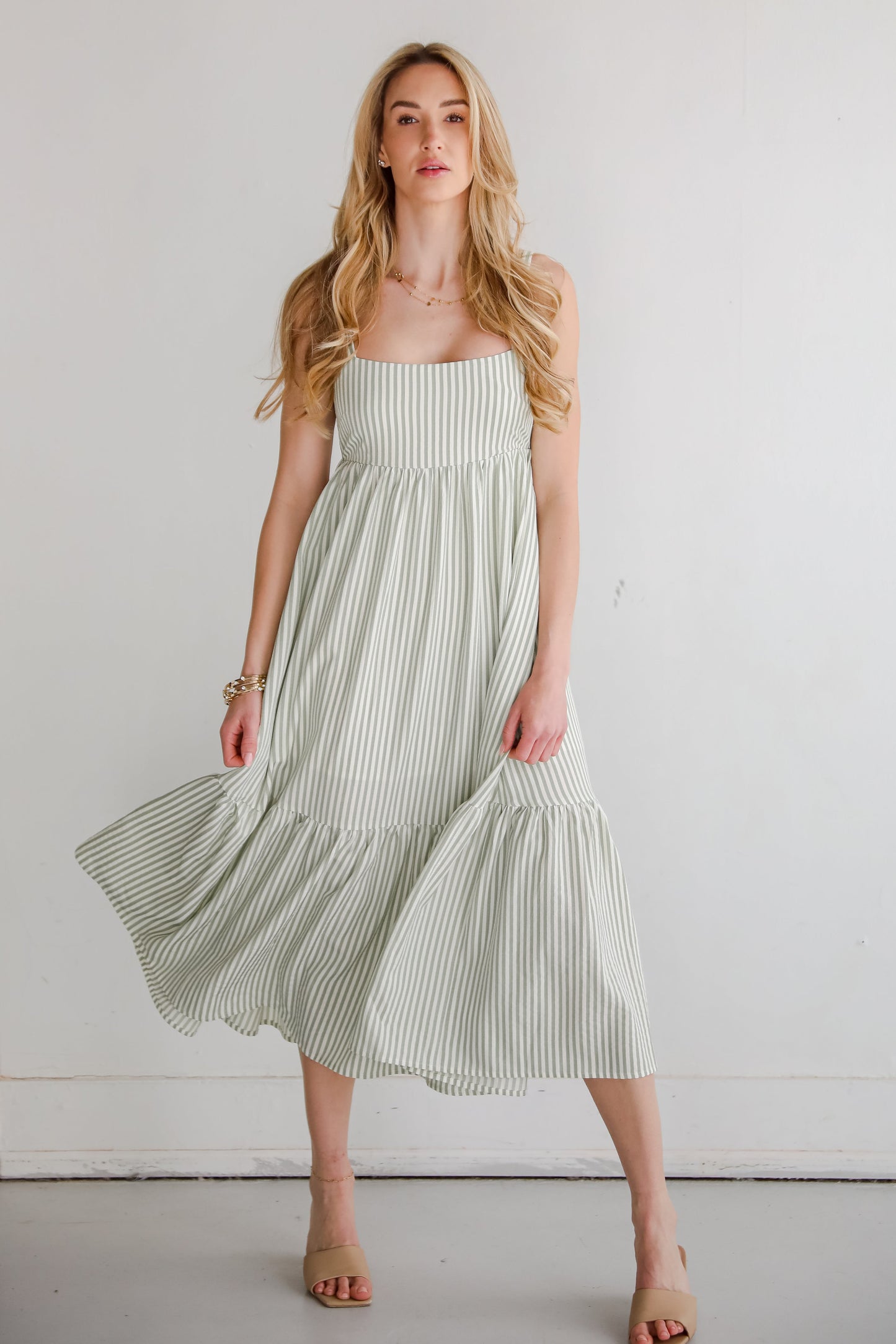 Heavenly Energy Sage Striped Maxi Dress