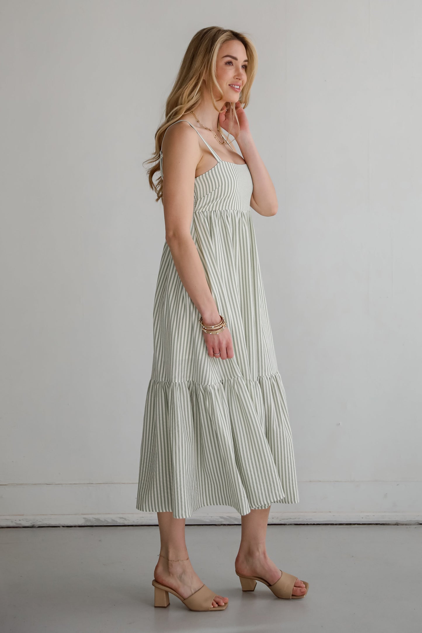 Heavenly Energy Sage Striped Maxi Dress