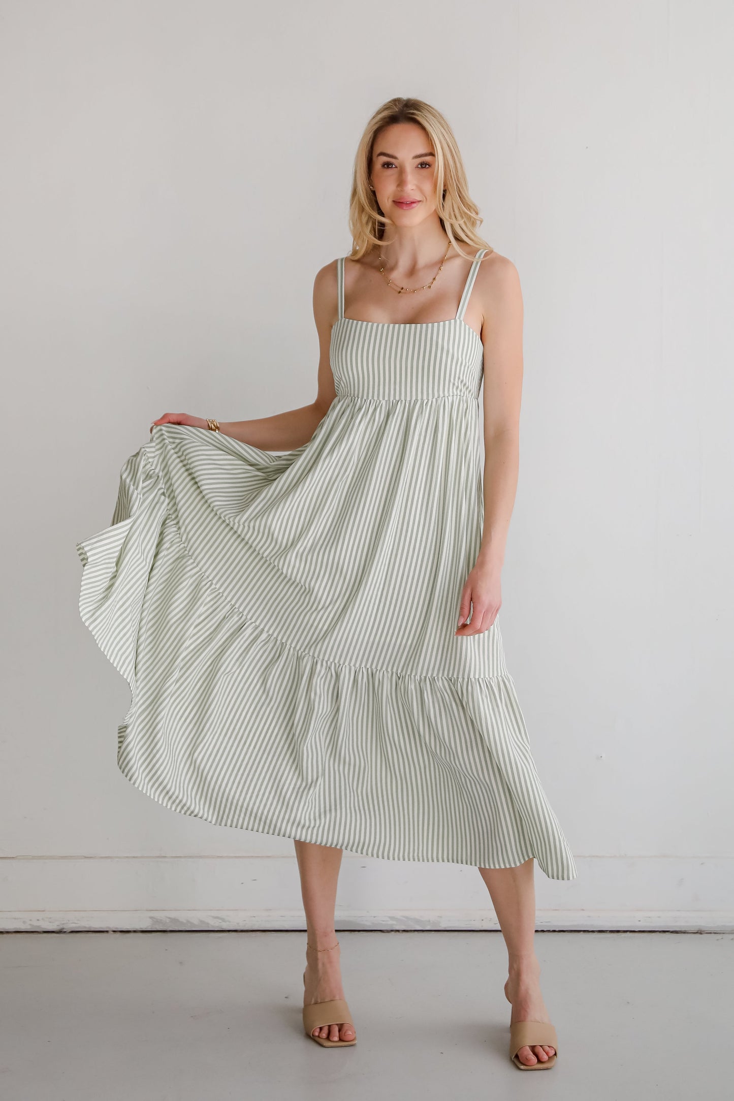 Heavenly Energy Sage Striped Maxi Dress